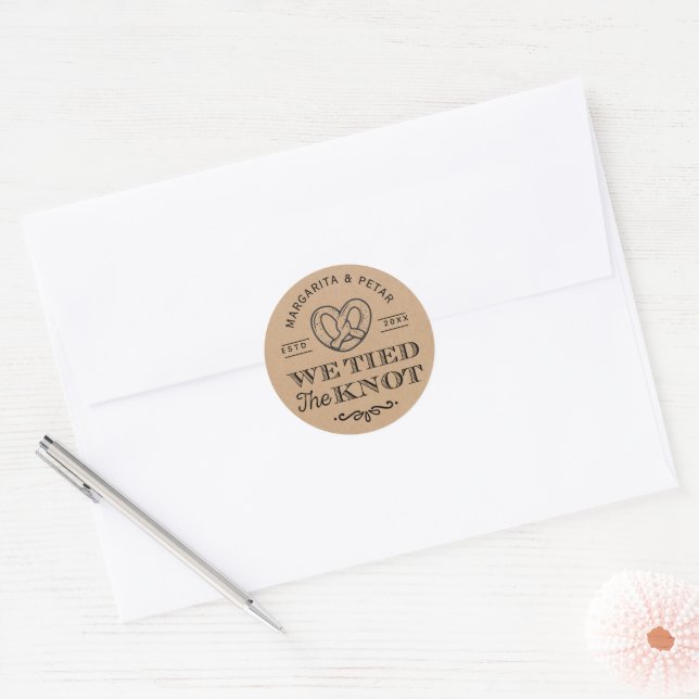 Pretzel We Tied The Knot Thank You Rustic Wedding  Classic Round Sticker (Envelope)