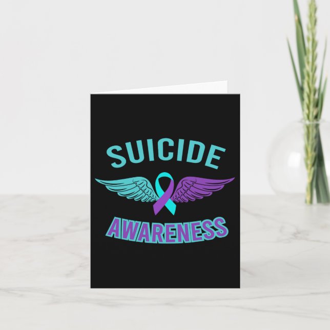 Prevent Suicide Awareness Wings Ribbon  Card (Front)