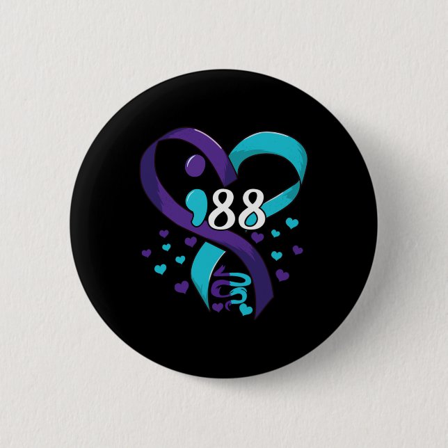 Prevention Awareness 988 Heart Teal And Purple  6 Cm Round Badge (Front)
