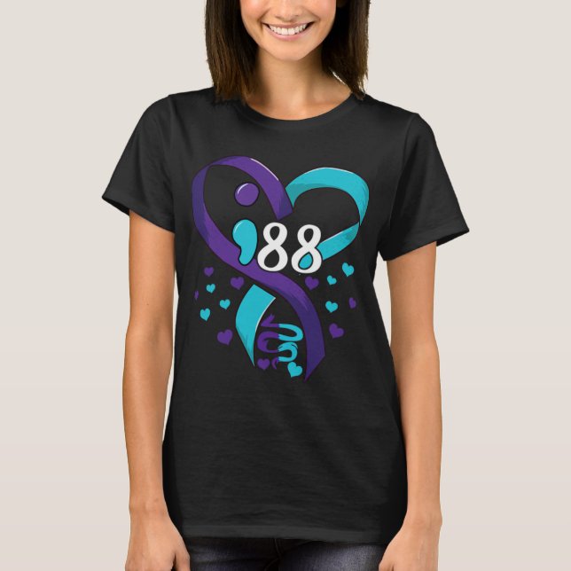 Prevention Awareness 988 Heart Teal And Purple  T-Shirt (Front)