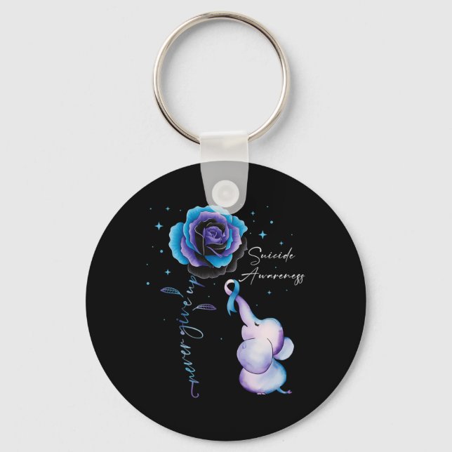 Prevention Awareness Elephant Suower Teal Purple Key Ring (Front)