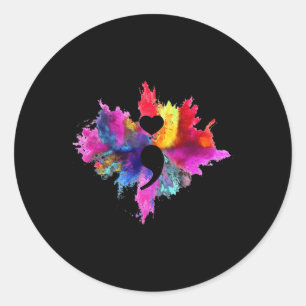 Prevention Awareness Heart Shape Semicolon Tie Dye Classic Round Sticker