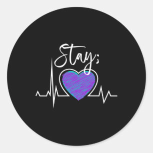 Prevention Awareness Heartbeat Semicolon Stay  Classic Round Sticker