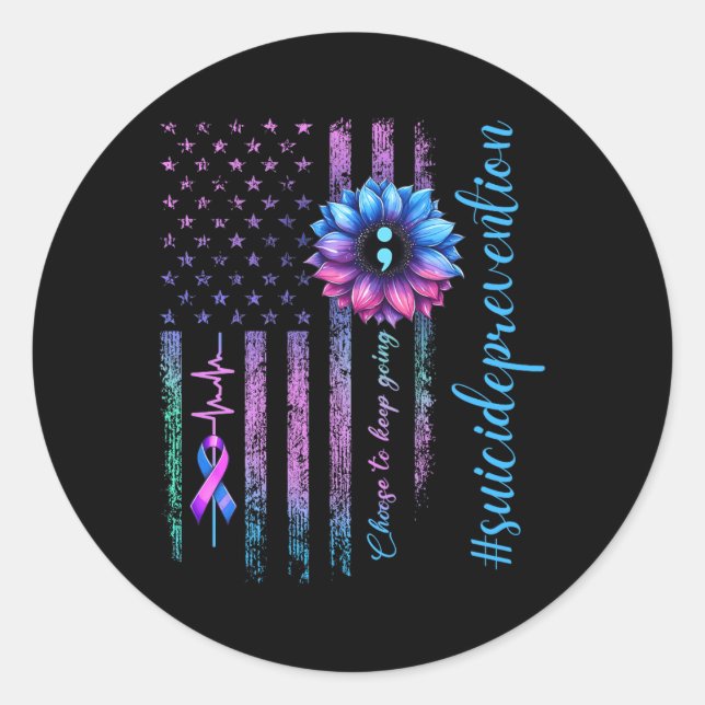 Prevention Awareness Semicolon Flag Design Design Classic Round Sticker (Front)