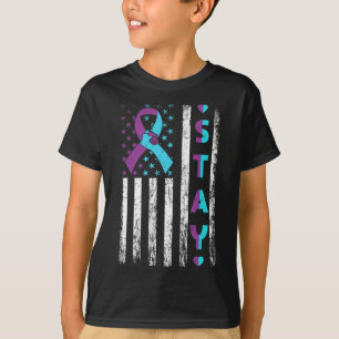 Prevention Awareness Stay Pink And Teal Ribbon Fla T-Shirt