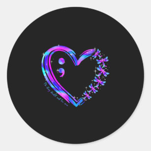 Prevention awareness teal purple heart dragonfly  classic round sticker