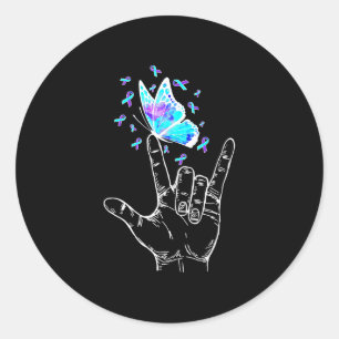 Prevention awareness week butterfly love hand sign classic round sticker