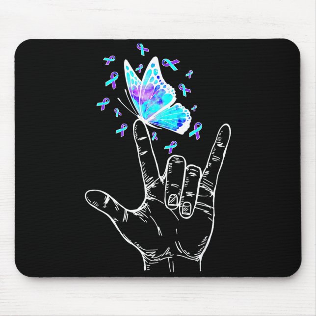 Prevention awareness week butterfly love hand sign mouse pad (Front)