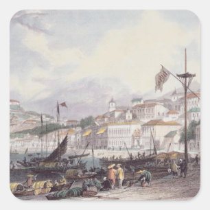 Pria Grande, Macao, c.1850 (colour litho) Square Sticker