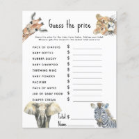 Price Guess Game - safari baby shower activity