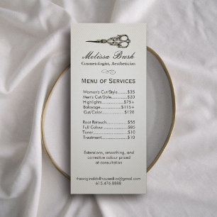 Price List Antique Scissor Vintage Beauty Salon Rack Card