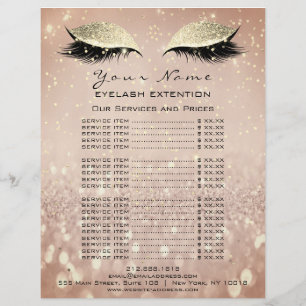 Price List Beauty Lashes Makeup Rose Gold Glitter Flyer