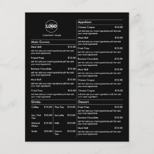 Price List Black Business Menu Modern Restaurant