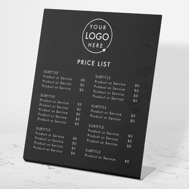 Price List |  Black Logo Business Professional Pedestal Sign (A simple practical solution for presenting your products or services with clarity & style.)