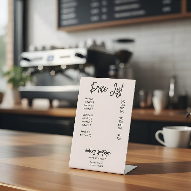 Price List Brush Script Blush Pink Pedestal Sign (Creator Uploaded)