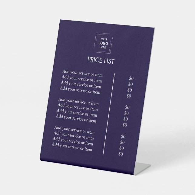 Price List | Business Logo Modern blue colour  Pedestal Sign (Front)