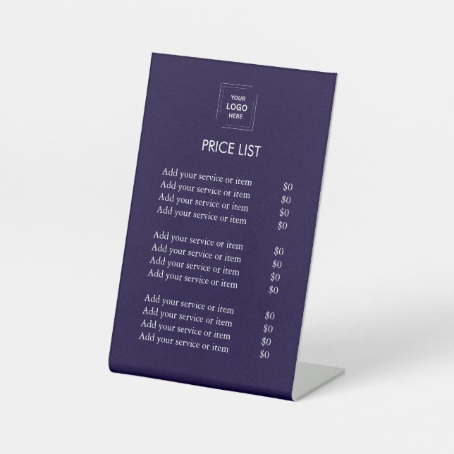 Price List | Business Logo Modern blue colour  Pedestal Sign (Front)