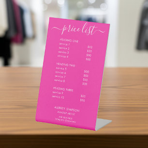 Price List Calligraphy Girly Pink Business Pedestal Sign