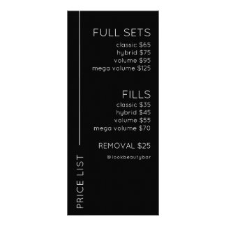 Price List Card for Lash Extensions