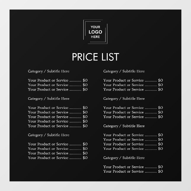 Price List | Custom Black Modern Business  (Sheet)