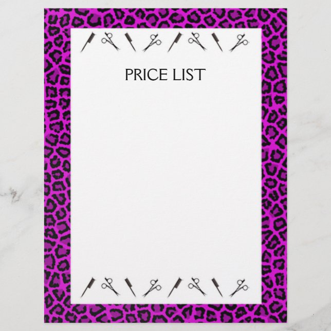 Price list for hairdressing salon flyer (Front)