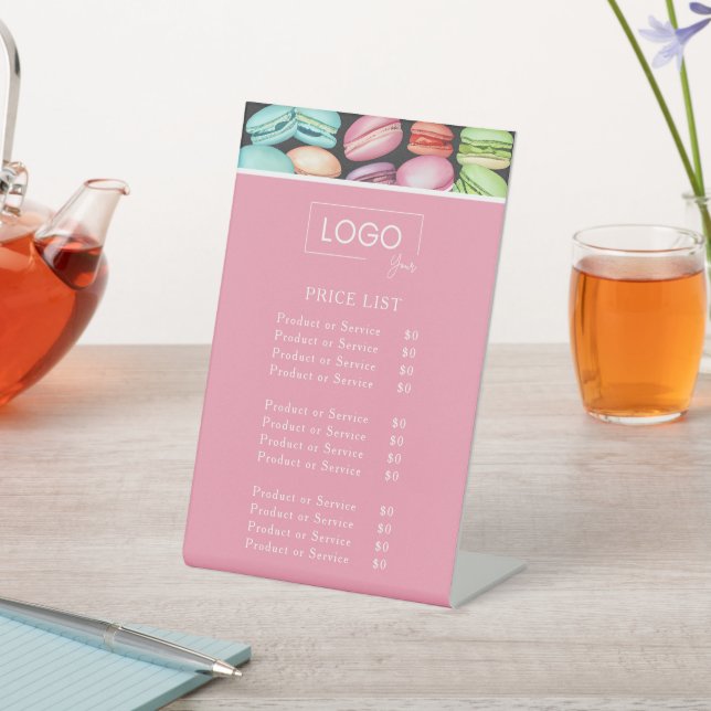 Price List | French Macaron Pink Bakery Patisserie Pedestal Sign (In SItu)