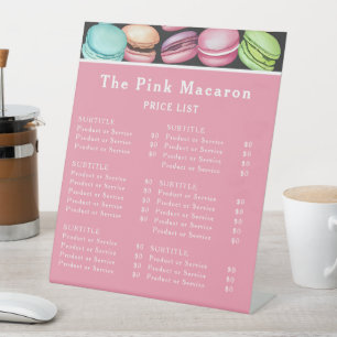 Price List   French Macaron Pink Bakery Patisserie Pedestal Sign