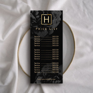 Price List   Gold Monogram Elegant Dark Floral Rack Card