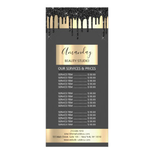 Price List Hair Makeup Lash Nail Gold Drip Grey Rack Card