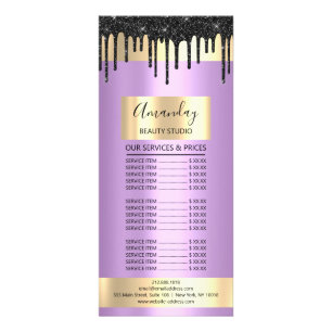 Price List Hair Makeup Lash Nail Gold Drip Purple Rack Card