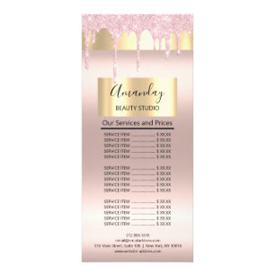 Price List Hair Makeup Lashes Nail Pink Rose Drips Rack Card