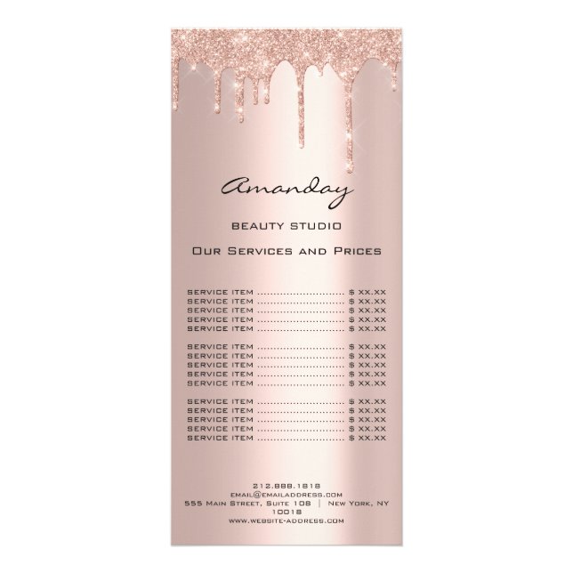 Price List Hair Makeup Lashes Nail SPA Rose Drips Rack Card (Back)