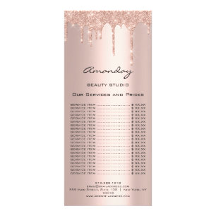 Price List Hair Makeup Lashes Nail SPA Rose Drips Rack Card