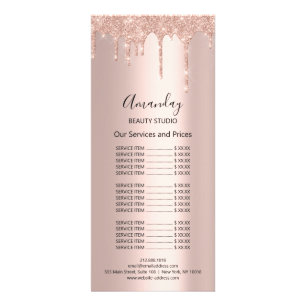 Price List Hair Makeup Lashes Nail Wax Rose Blush Rack Card