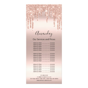 Price List Hair Makeup Lashes Nail Wax Rose Drips Rack Card