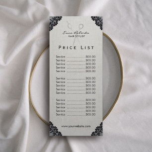 Price List   Hair Stylist Vintage Black Lace Salon Rack Card