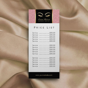 Price List   Lash & Brow Makeup Artist Rose Gold Rack Card