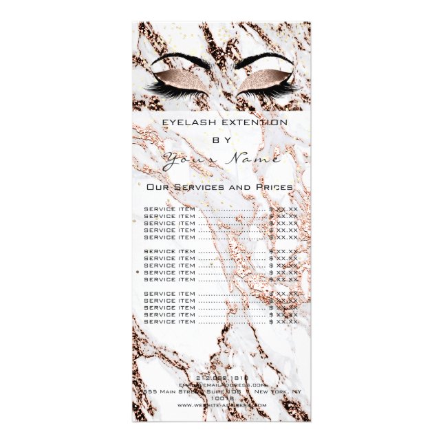 Price List Lashes Browns Makeup Marble Copper Rack Card (Front)