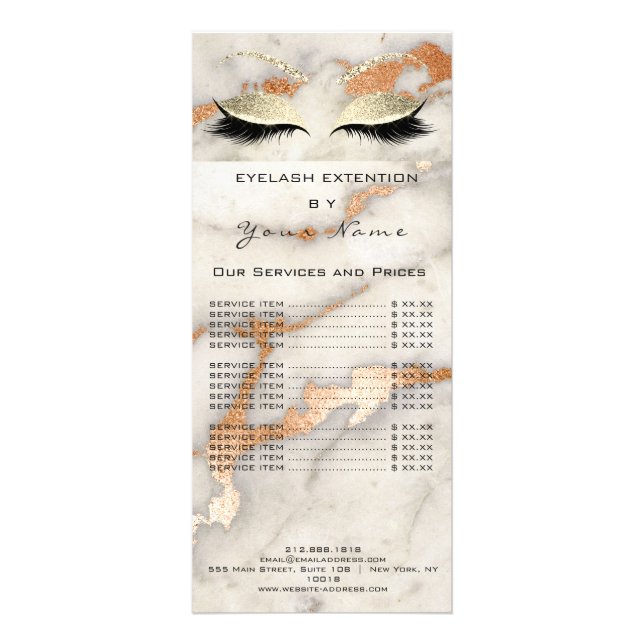 Price List Lashes Copper Makeup Marble Copper Rack Card (Front)