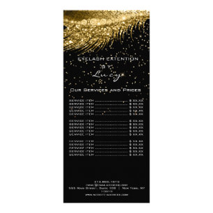Price List Lashes Extension Glitter Gold Black Rack Card