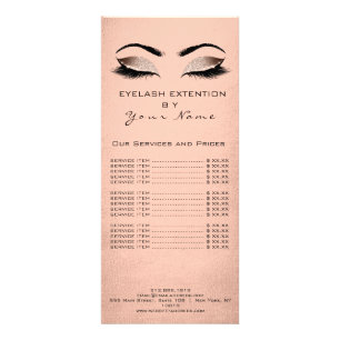 Price List Lashes Extension Makeup Blush Rose Gold Rack Card