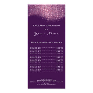 Price List Lashes Makeup Hairdresser Violet Pink Rack Card