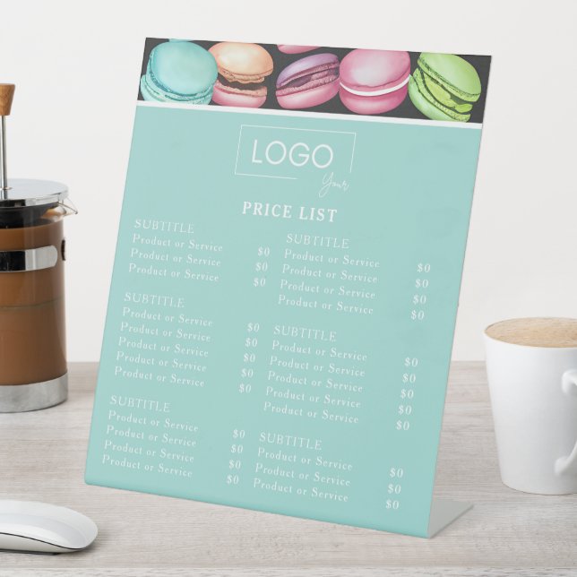 Price List | Logo French Macaron Mint Patisserie Pedestal Sign (In SItu)