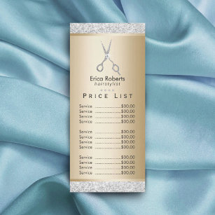 Price List   Luxury Silver Glitter Gold Hair Salon Rack Card