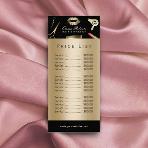 Price List   Makeup Artist Gold Foil Beauty Salon Rack Card