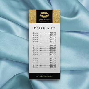 Price List   Makeup Artist Gold Glitter Lips Salon Rack Card