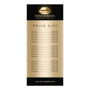 Price List   Makeup Artist Gold Lips Beauty Salon Rack Card