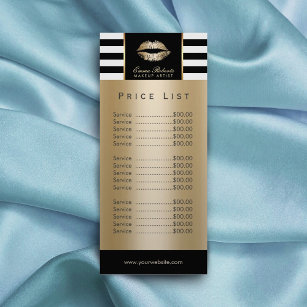 Price List   Makeup Artist Gold Lips Modern Stripe Rack Card