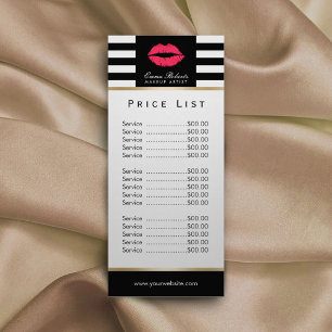 Price List   Makeup Artist Red Lips Modern Stripes Rack Card