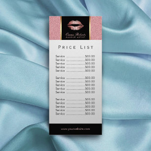 Price List   Makeup Artist Rose Gold Glitter Lips Rack Card